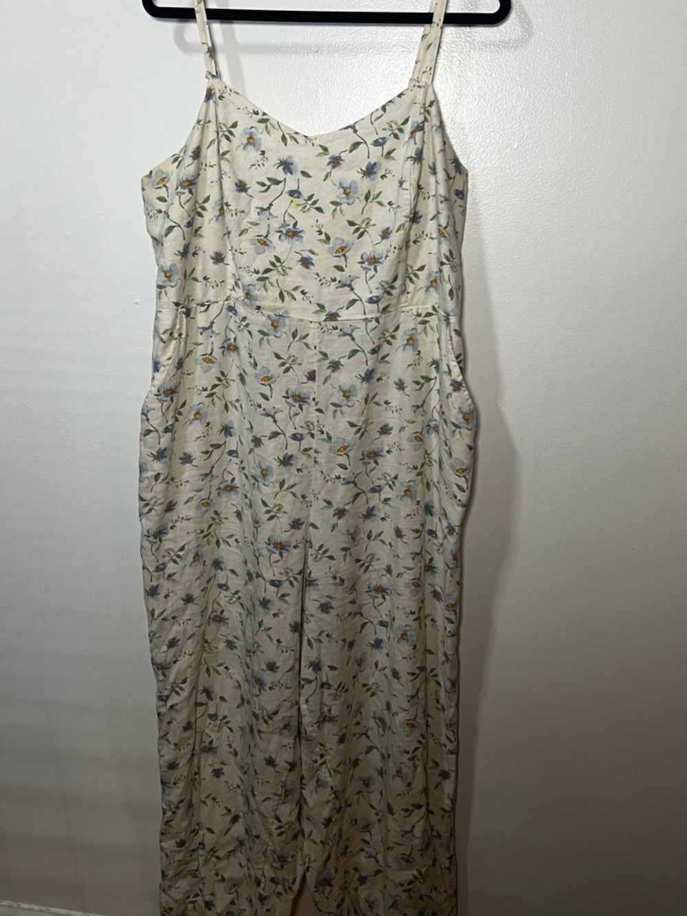 Old Navy Cream Floral Jumpsuit with Blue and Green Print